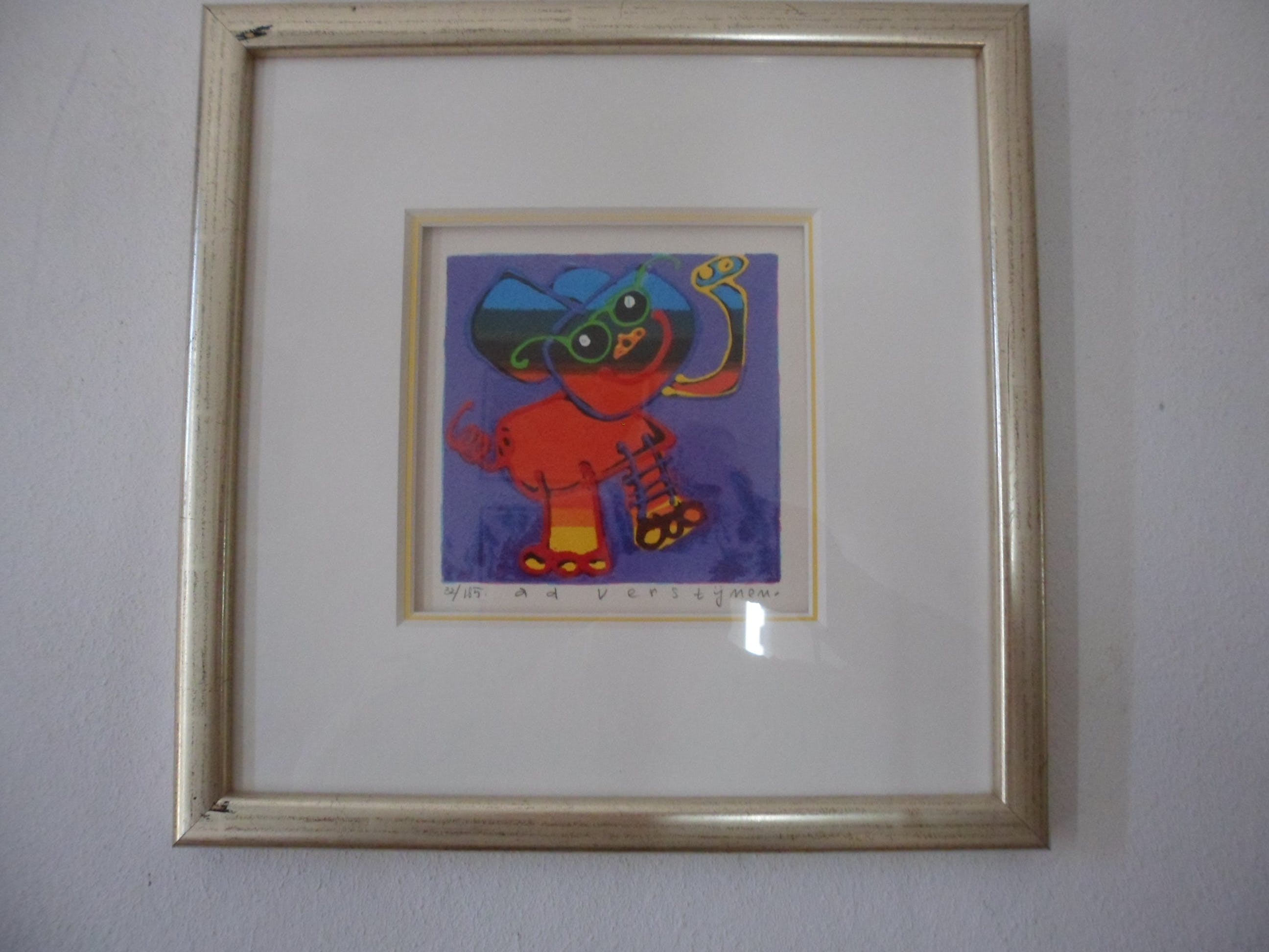 Ad Verstijnen - Zeefdruk, titel,"Olifant Olli met zonnebril". kopen? Bied vanaf 35!