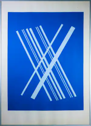 Willem Hussem - Zeefdruk, Compositie met gekruiste lijnen in blauw - Ingelijst kaufen? Bieten Sie von 140!