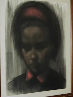 Willem Van Aerden - Houtskool/Pastel - Meisje met Rode haarband kopen? Bied vanaf 85!