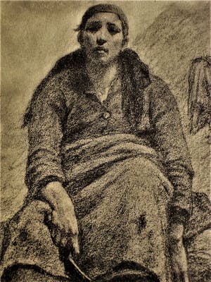 Cecile Douard - Krachtige 19e Eeuwse Houtskooltekening "op zoek naar voedsel" gesigneerd kopen? Bied vanaf 20!