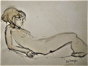 Guy Denaigre - Fraai impressionistisch Aquarel/Inkt "liggend vrouwelijk Naakt" gesigneerd kopen? Bied vanaf 20!