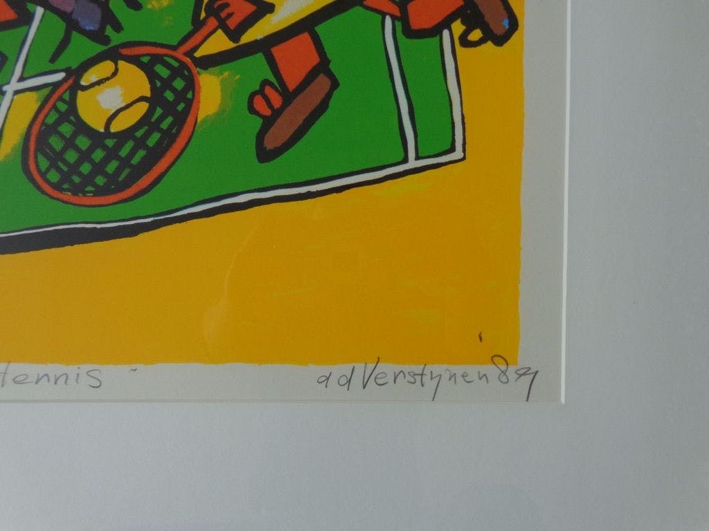 Ad Verstijnen - TOPTENNIS / KLEURLITHO / 83x63cm / KADER / SIG / 1989 kopen? Bied vanaf 55!