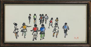 Jan Rijlaarsdam - Inkttekening en aquarel, z.t. Spelende kinderen - Ingelijst kopen? Bied vanaf 80!