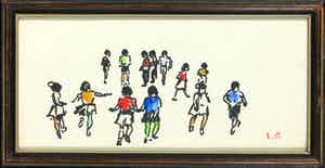 Jan Rijlaarsdam - Inkttekening en aquarel, z.t. Spelende kinderen - Ingelijst verkocht voor € 80!