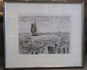 Willem Jans Dijk - Zeilende Tjalk op de Zuiderzee, ets, nieuwstaat kopen? Bied vanaf 90!