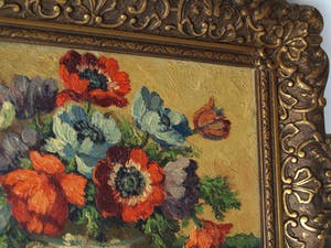 Niet of onleesbaar gesigneerd - Olieverf op doek , Bloemstilleven – gesigneerd & ingelijst - oud kopen? Bied vanaf 1!