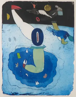 Michel van Overbeeke - Aquatint, Blue Egg - Ingelijst kopen? Bied vanaf 50!
