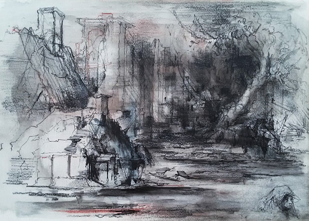 Dirkje Kuik - Nederzetting, tekening (laatste keer!) verkocht voor € 105!