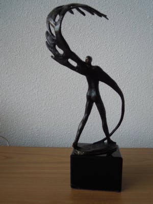 Brons (Onbekend) - Prachtig bronzen beeld - naakte man met veren kopen? Bied vanaf 30!