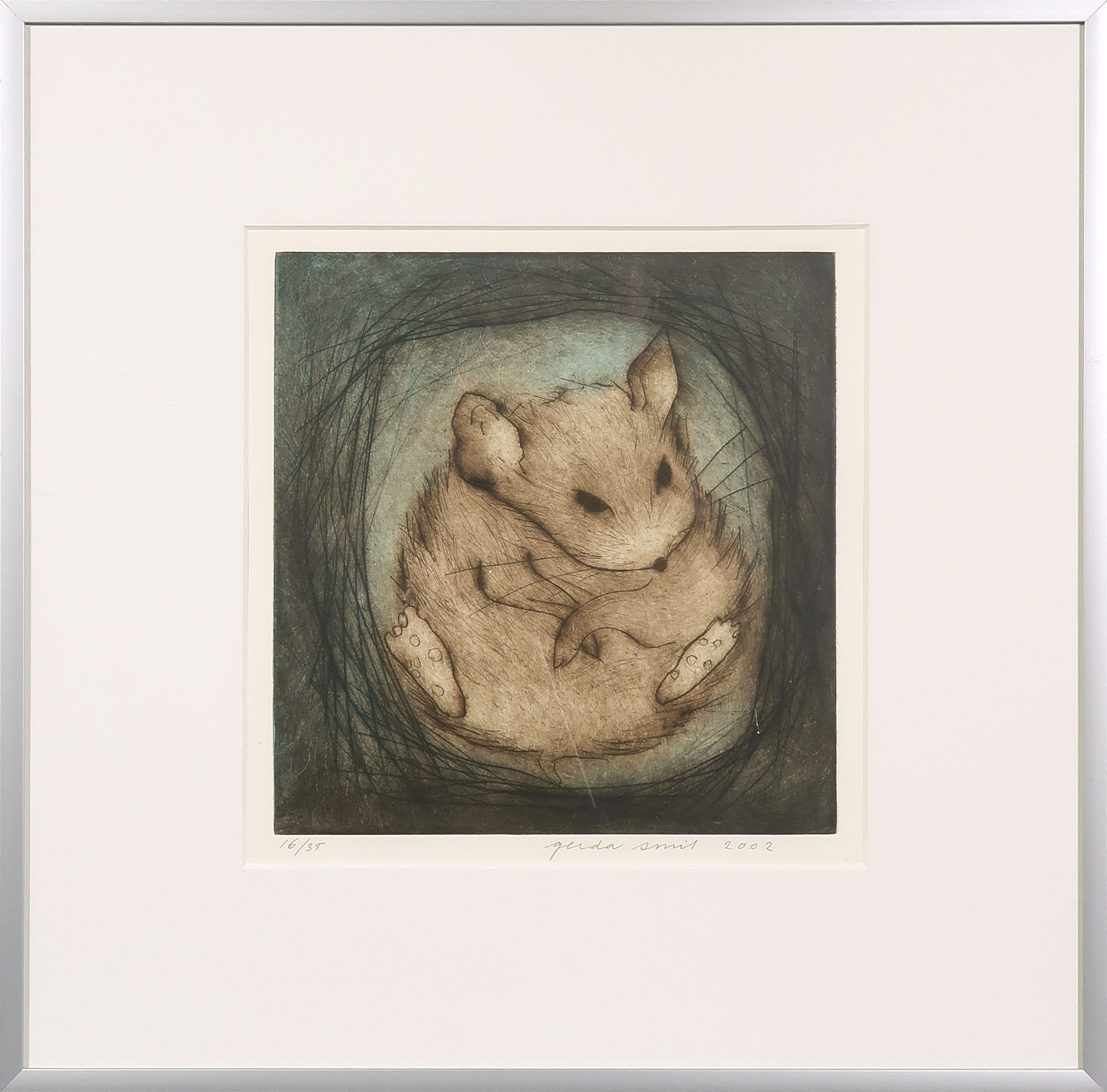 Gerda Smit - Kleurenets, Hamster - Ingelijst verkocht voor € 50!
