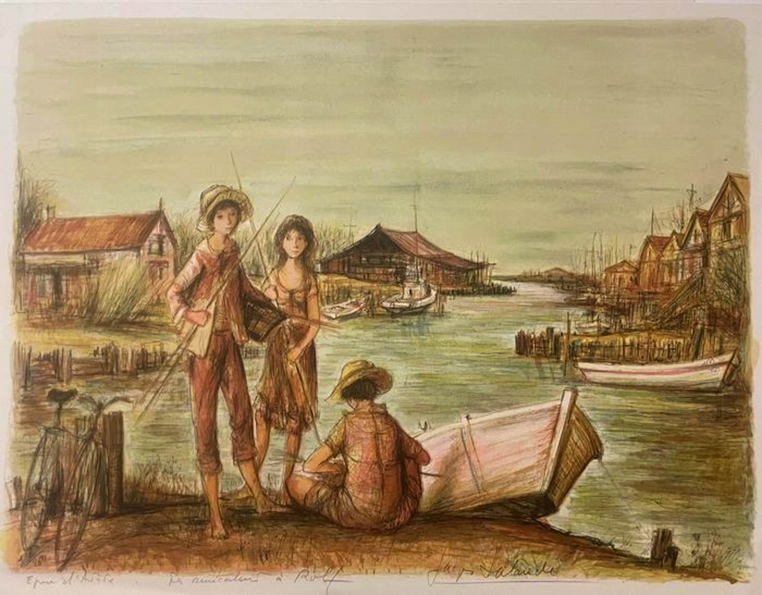 Jaques Lalande - Litho, Titel, Les petits pecheurs. kopen? Bied vanaf 50!
