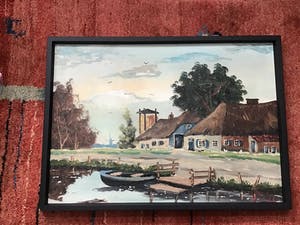 Niet of onleesbaar gesigneerd - Boerderij aan water met bootje. kopen? Bied vanaf 1!