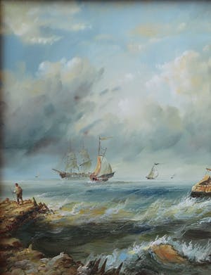 Niet of onleesbaar gesigneerd - Zeegezicht met zeilschepen op zee kopen? Bied vanaf 1!