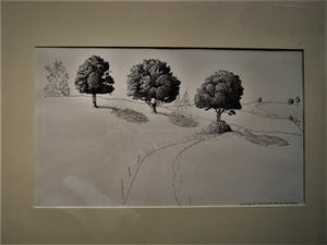 Erna van Mondfrans - Grote Inkt tekening "Frankrijk Mont Rouch Pyreneeën " gesigneerd kopen? Bied vanaf 10!