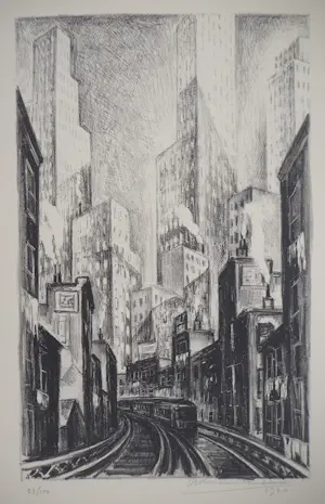 Adriaan Lubbers - New York, Subway at Chatham square, Lithographie originale signée kopen? Bied vanaf 250!