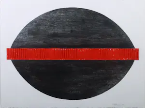 Pim Lenos - Olieverf op papier, Compositie in zwart en rood - Ingelijst kopen? Bied vanaf 1!