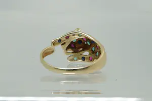 31 - Fraaie 14 Krt gouden panter-ring met 8kant geslepen diamant kopen? Bied vanaf 90!