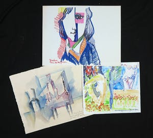 Joe Wols - Lot van drie aquarel- en stifttekeningen, Figuren kopen? Bied vanaf 1!