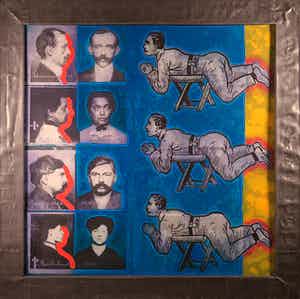 Jan Bollaert - Gemengde techniek op board, Zwemmen of verzuipen (Zeer Groot) verkocht voor € 100!