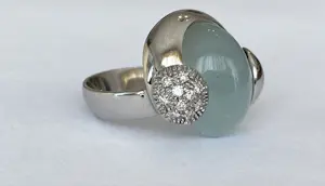Talento Italiano designer 18 KT witgouden ring met aquamarijn en diamanten kopen? Bied vanaf 900!