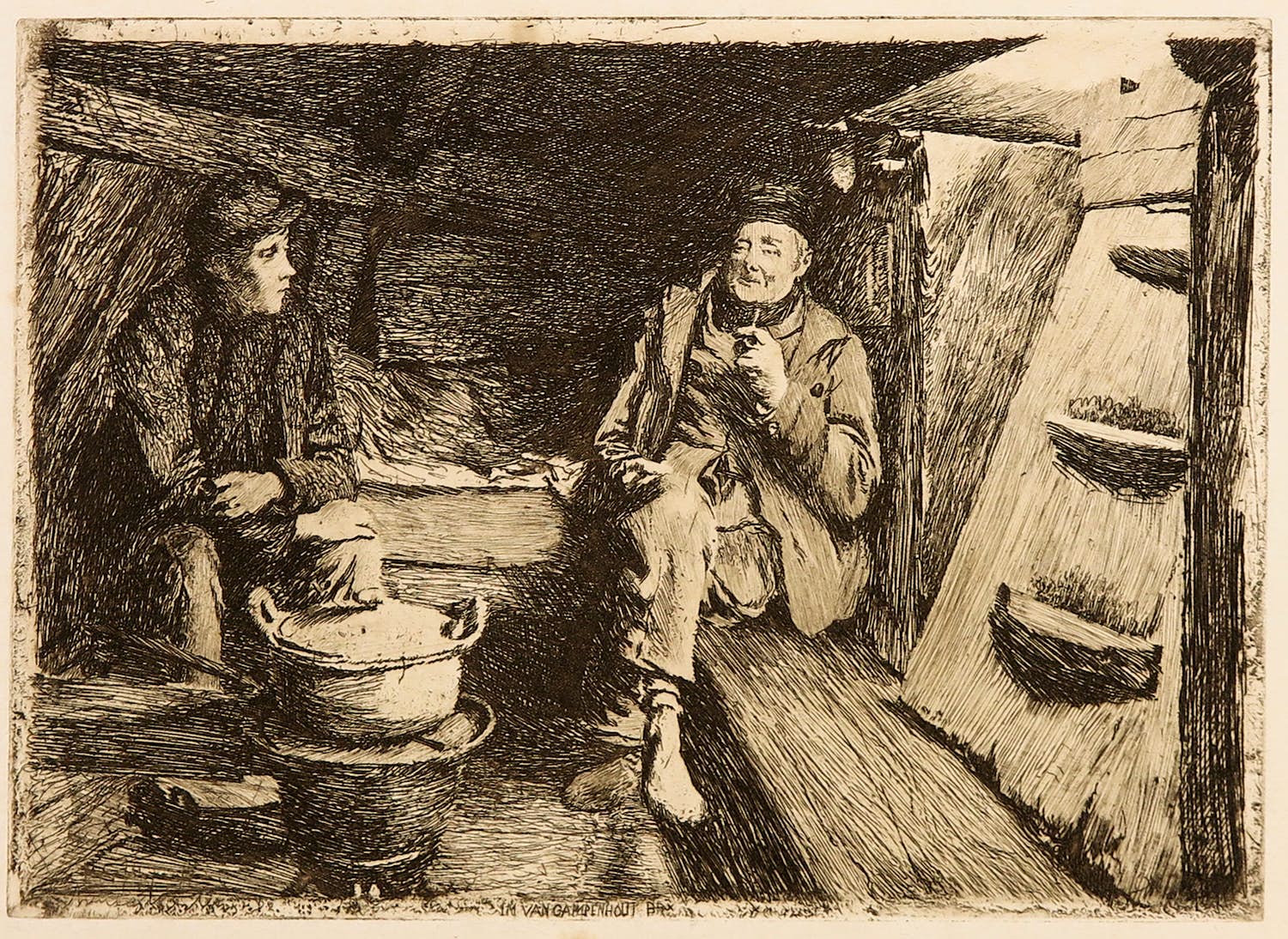 Charles Mertens - Ets, De kajuit verkocht voor € 1!