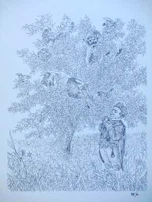 Peter Vos - Zelfportret voor Beestenboom - Litho verkocht voor € 60!