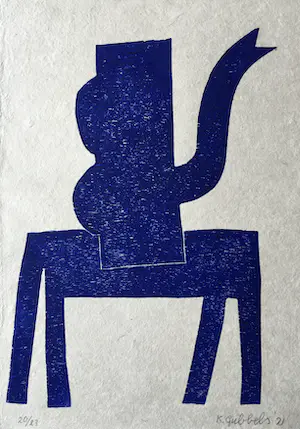 AcheterKlaas Gubbels - ‘Kan op tafel in blauw’ - houtdruk op geschept papier - 2021? Enchérissez de 385!
