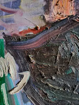 Niet of onleesbaar gesigneerd - jaren 50 of 60 - dik geschilderd olieverf - zwarte tulp - monogram kopen? Bied vanaf 1!