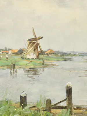 Willem Rip - Molens aan de oude Maas - Ingelijst kopen? Bied vanaf 1600!