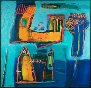 Geert Vrijdag - Olieverf op doek, Z.T. Abstracte compositie (Groot) kopen? Bied vanaf 1!