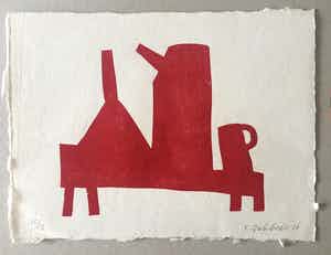 Klaas Gubbels - houtdruk 'Rood stilleven ’ - 2016 - oplage 13 verkocht voor € 265!