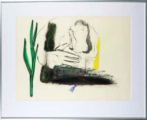 Philippe Hardy - Gemengde techniek op papier, Zonder titel - Ingelijst verkocht voor € 40!