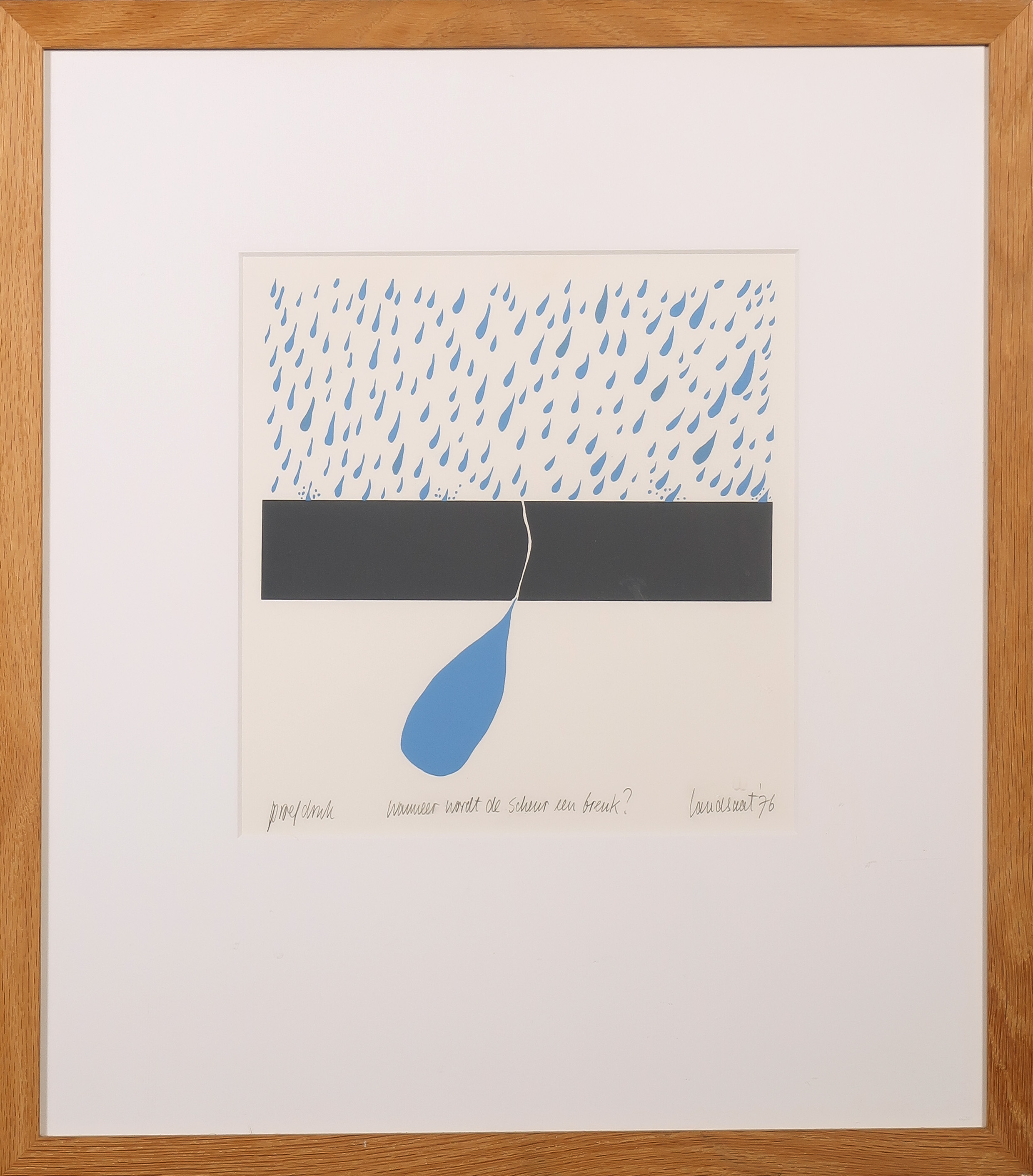 Hans Landsaat - Zeefdruk, Wanneer wordt de scheur een breuk? - Ingelijst verkocht voor € 35!