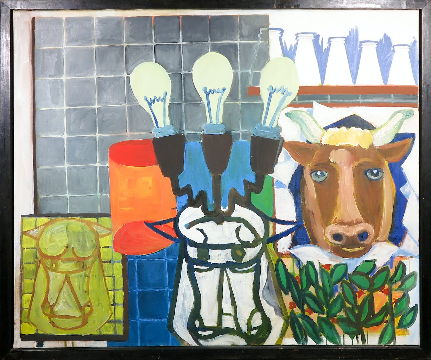 Roeland Zijlstra - Acryl op doek, Koeienboel - Ingelijst (Groot) verkocht voor € 100!