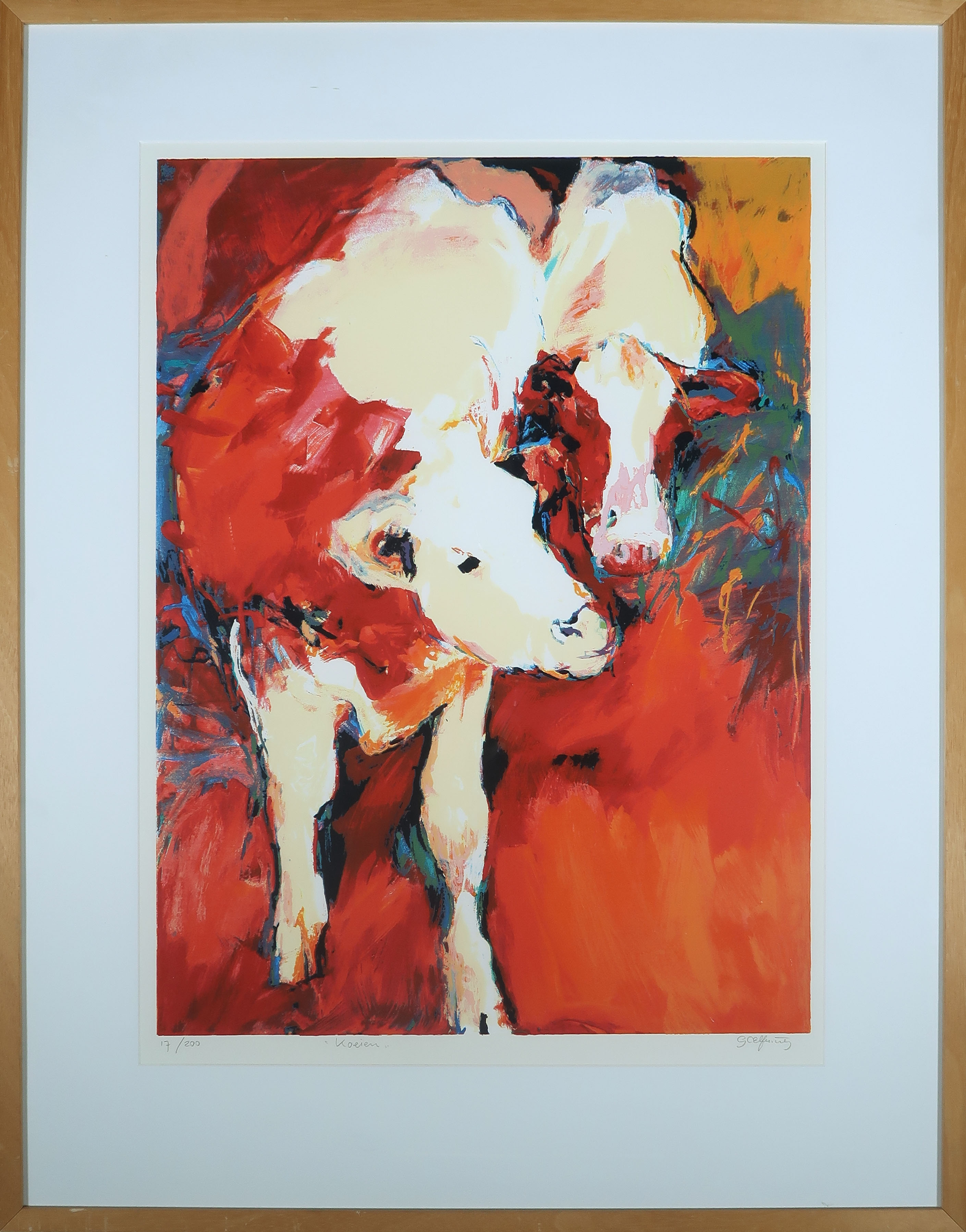 Gerda Elfring - Zeefdruk, Koeien - Ingelijst verkocht voor € 60!