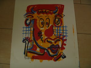 Peter Klashorst - afgeprijsd : cow in red - gesigneerd en genummerd 13/21 kopen? Bied vanaf 35!