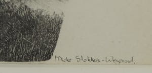 Mieke Slokkers-Wiegeraad - Litho, Z.T. Vrouw in boom - Ingelijst kopen? Bied vanaf 35!