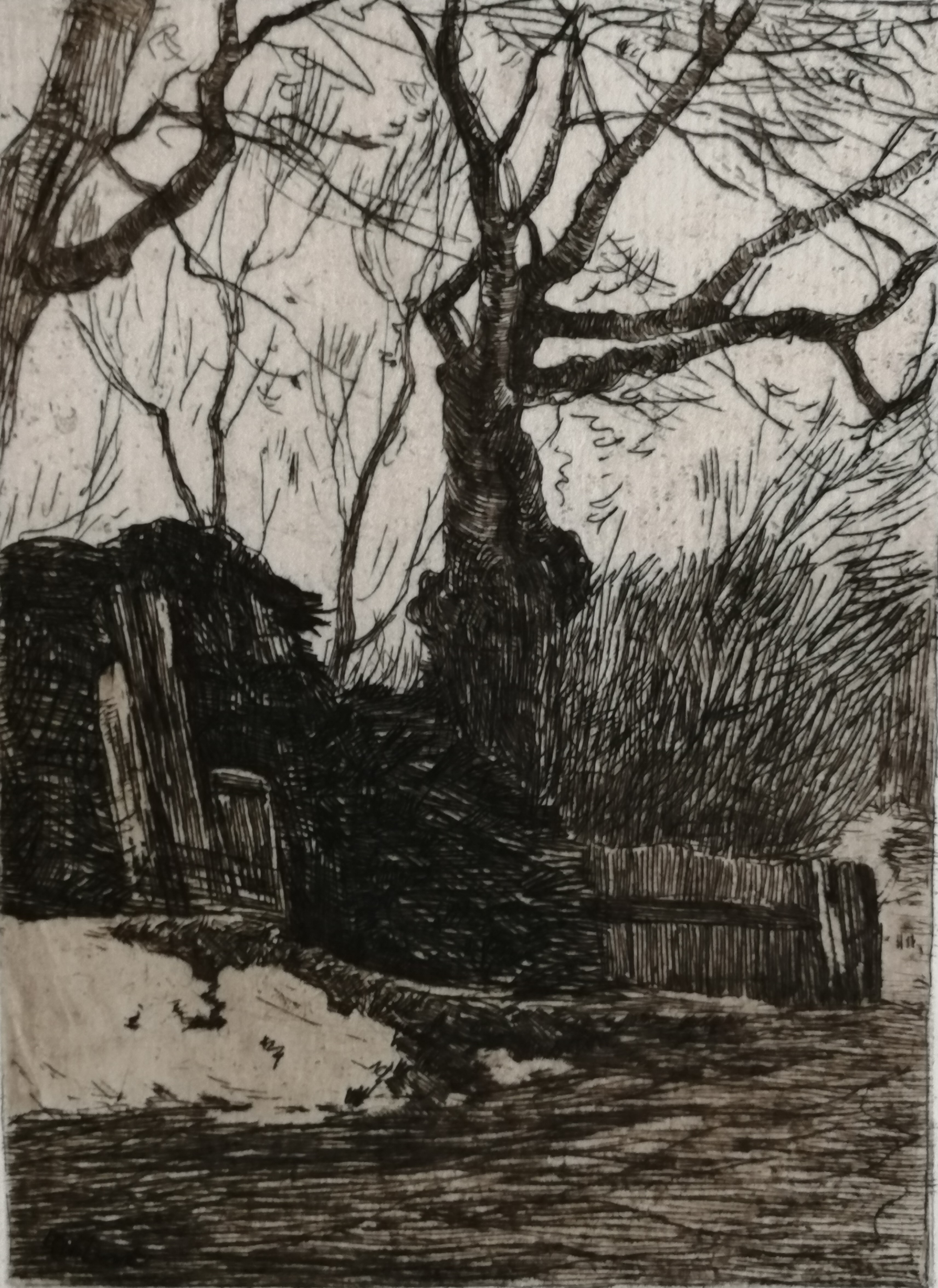 Willem de Zwart - Takkenbos bij een heining met bomen verkocht voor € 30!