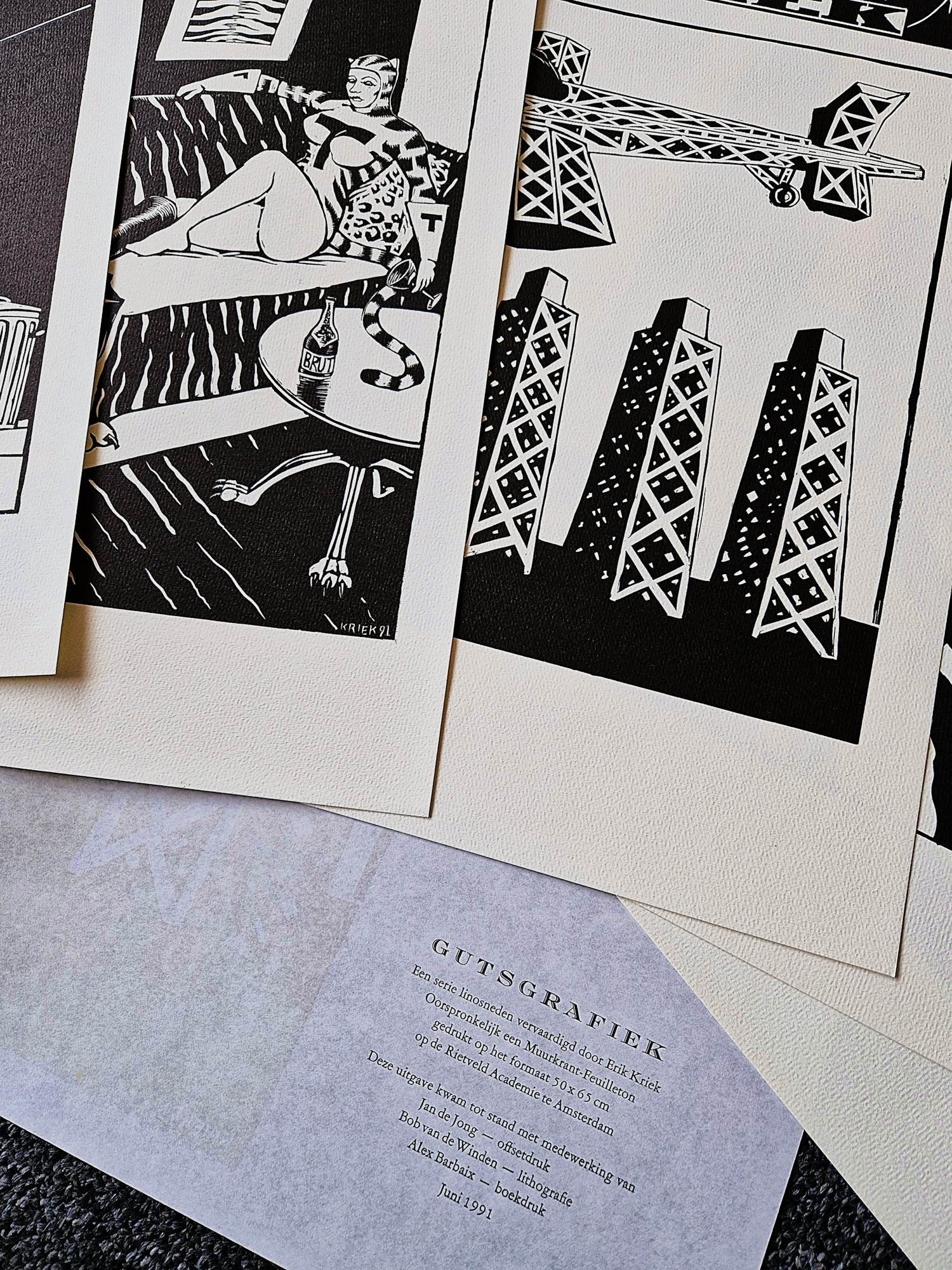 Erik Kriek - zijn eerste (1991) complete "Gutsman" serie van 6 linosneden - potloodgesigneerd kopen? Bied vanaf 151!
