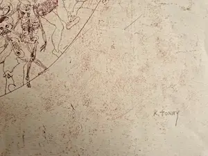 Tonny Kristians - Grote "james Ensor" rode INKT tekening "duivels en demonen" - ca. 1935 - gesign kopen? Bied vanaf 60!