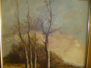 Niet of onleesbaar gesigneerd - prachtig schilderij van landschap met 2 bomen kopen? Bied vanaf 1!