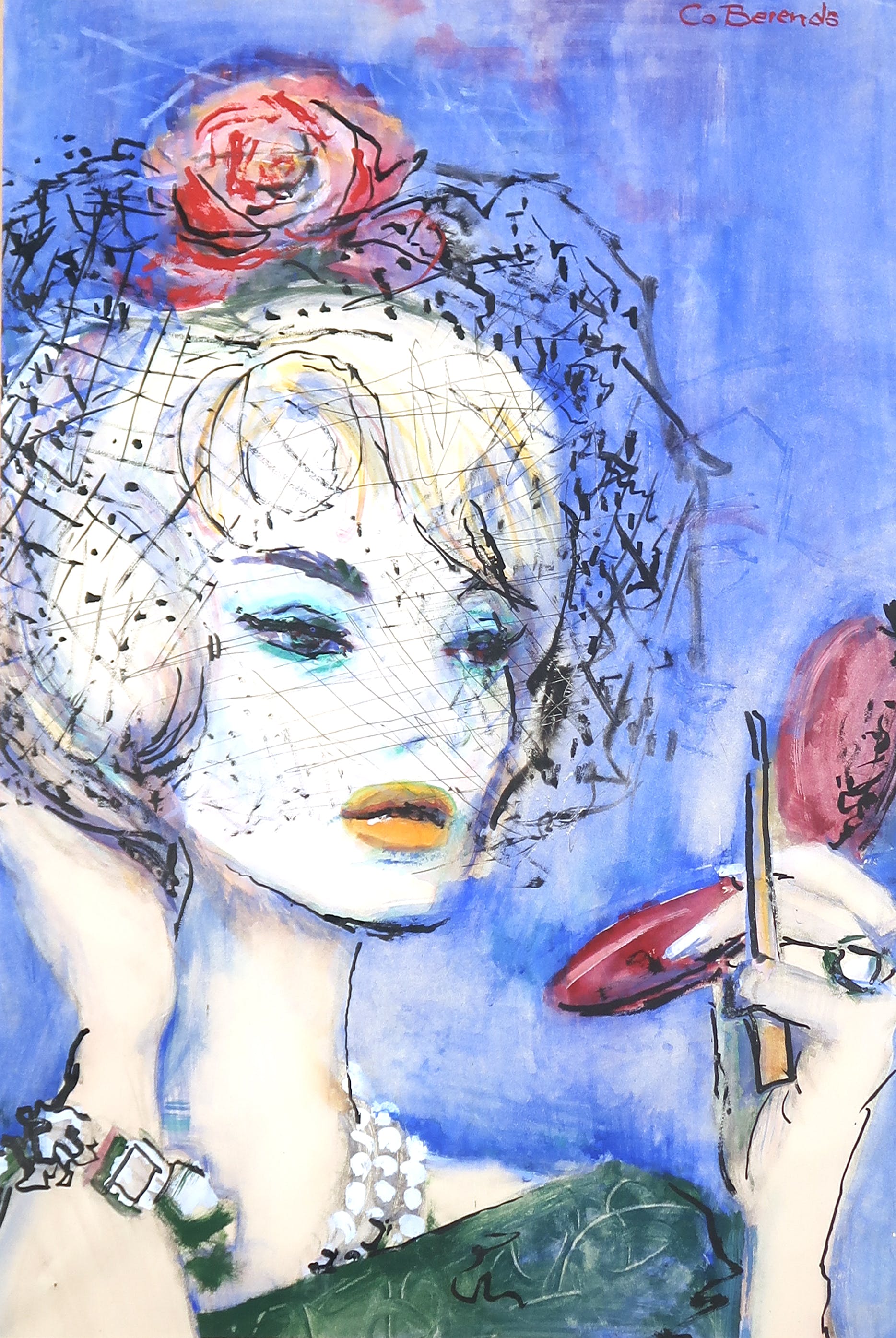 Colette Berends - Gemengde technieken, Acryl met krijt, Classy dame kopen? Bied vanaf 1!