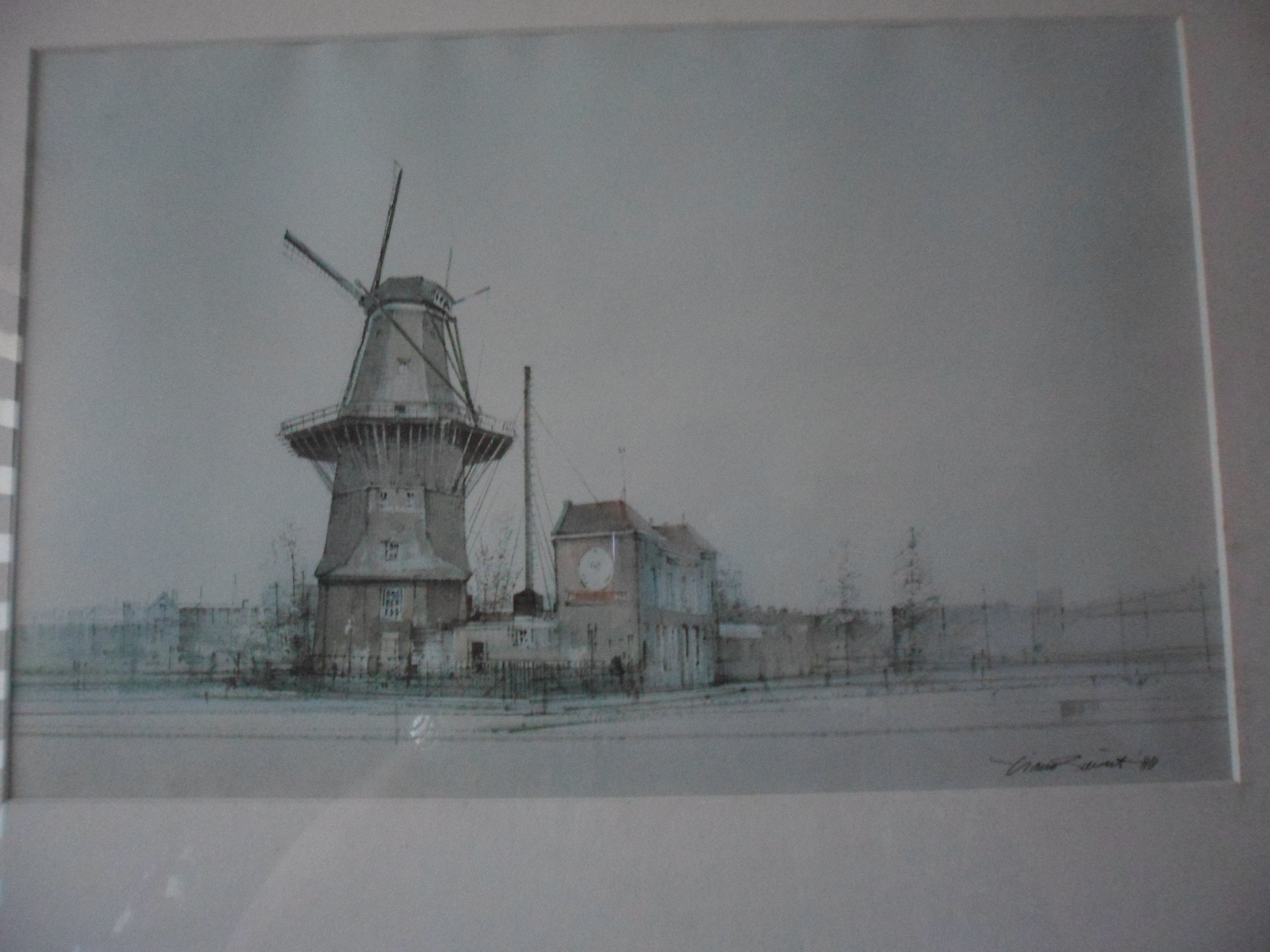 Ciano Siewert - Litho, "Korenmolen te Amsterdam".  kopen? Bied vanaf 20!