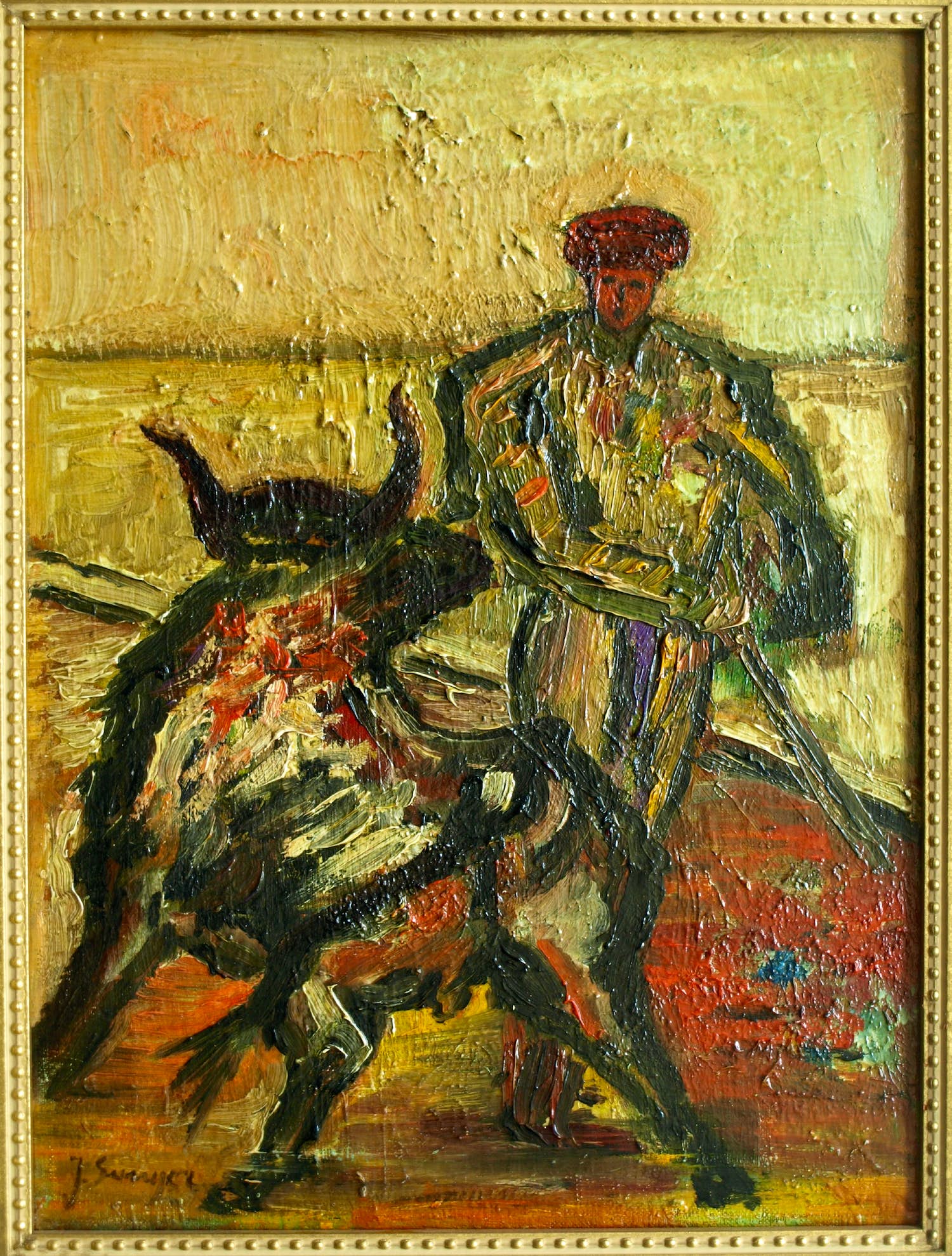 Joaquím Sunyer Miro - Olieverf op doek , De stier – Ingelijst kopen? Bied vanaf 1!