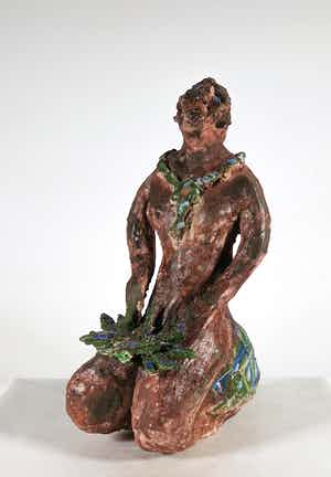 Joyce Bloem - Beschilderd keramiek, Zittend mens figuur verkocht voor € 1!