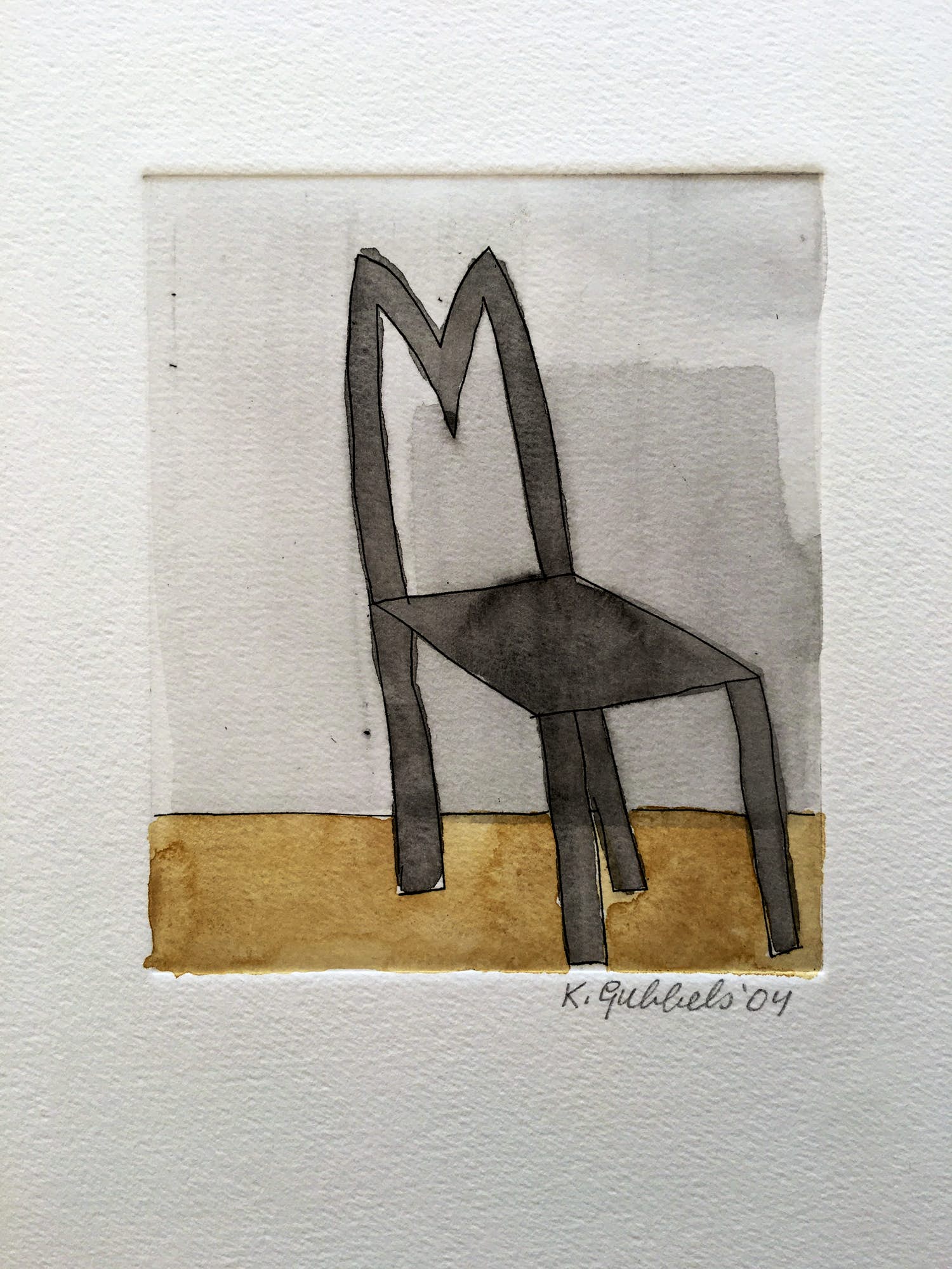 Klaas Gubbels - ets met aquarel ingekleurd - ‘Stoel’ verkocht voor € 245!