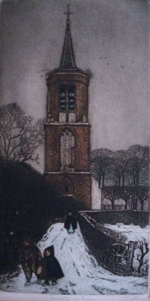Tjeerd Bottema - 1884-1978 Torentje van Laren n.h. in de Winter. kopen? Bied vanaf 195!