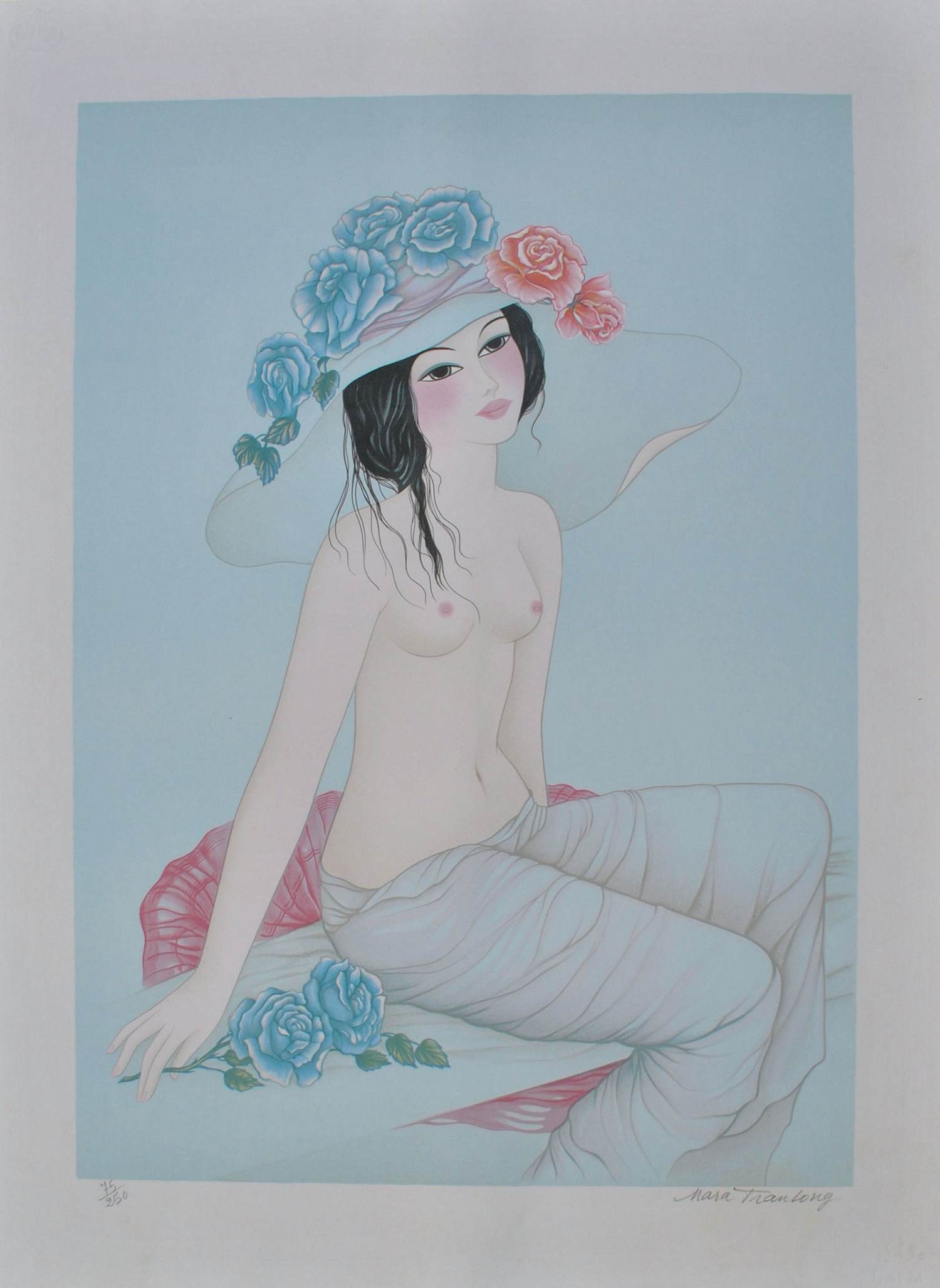 Mara Tran Long - Geisha met een roos, originele gesigneerde lithografie, 1984 kopen? Bied vanaf 60!