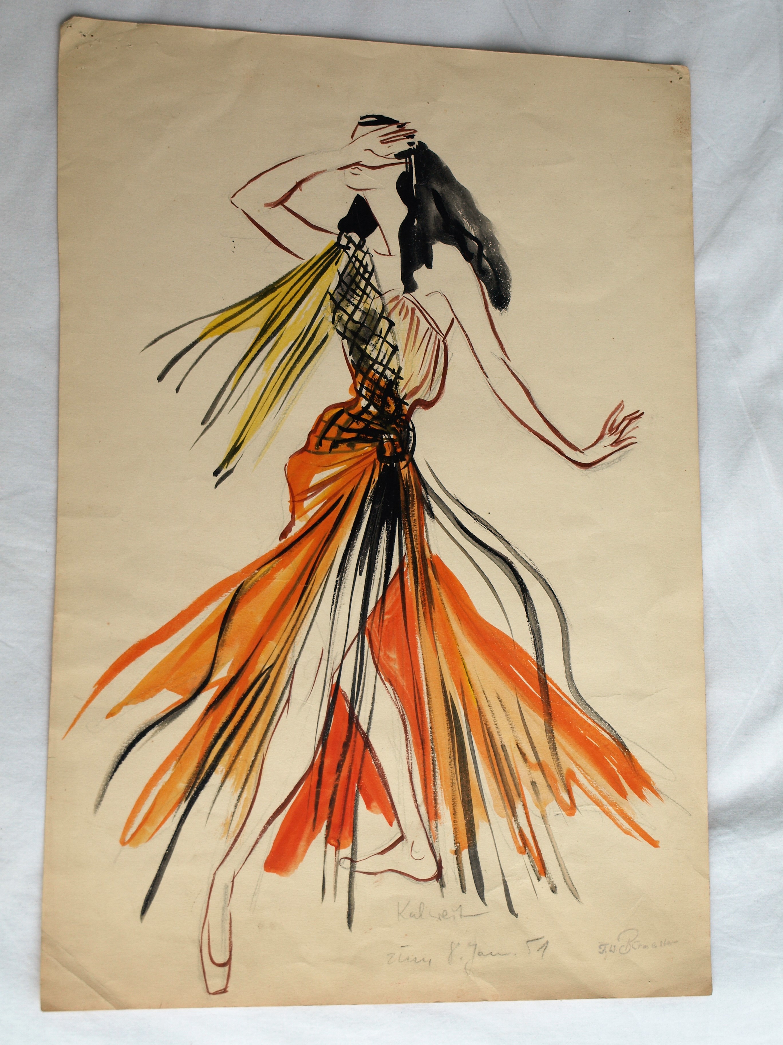 Niet of onleesbaar gesigneerd - Aquarel , Danseres – gesigneerd – 1951 kopen? Bied vanaf 1!