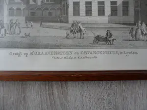 Abraham Delfos - 2 Gravure van Leiden, Academie en zicht op 's Graavensteen en gevangenhuis kopen? Bied vanaf 25!